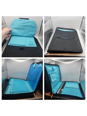 Black & Teal Expandable 3 Ring Binder Multi Pockets File Folder NEW Quality Zip